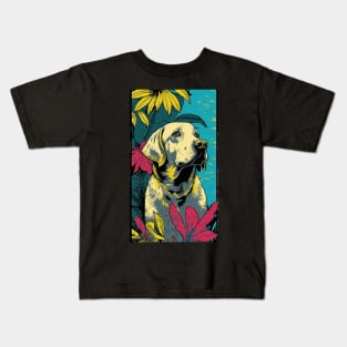 Labrador Retriever Dog Vibrant Tropical Flower Tall Retro Vintage Digital Pop Art Portrait 3 Kids T-Shirt